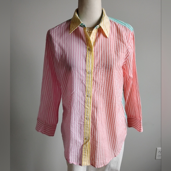 American Living Ralph Lauren Cotton Button Up Shirt Mixed Stripe Colorful Sz Lg - Picture 3 of 16